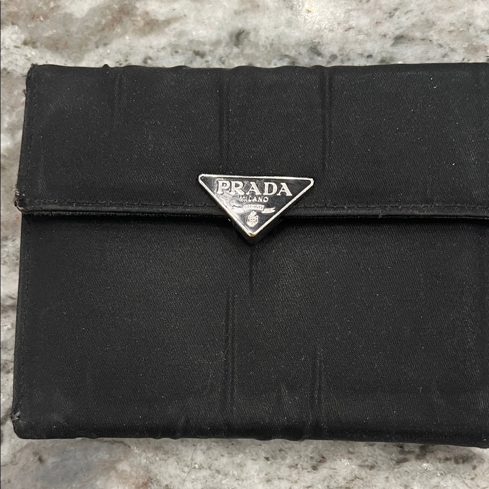 Prada Black Nylon Wallet with Silver Logo